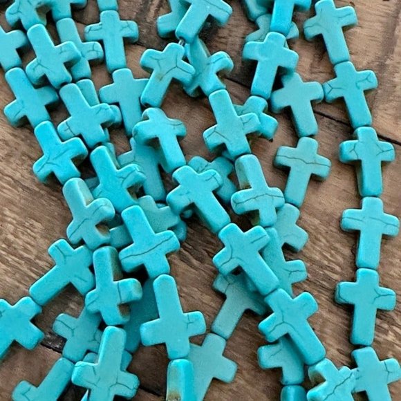 12mm Turquoise Howlite Cross Bead Strand - - Picture 1 of 2